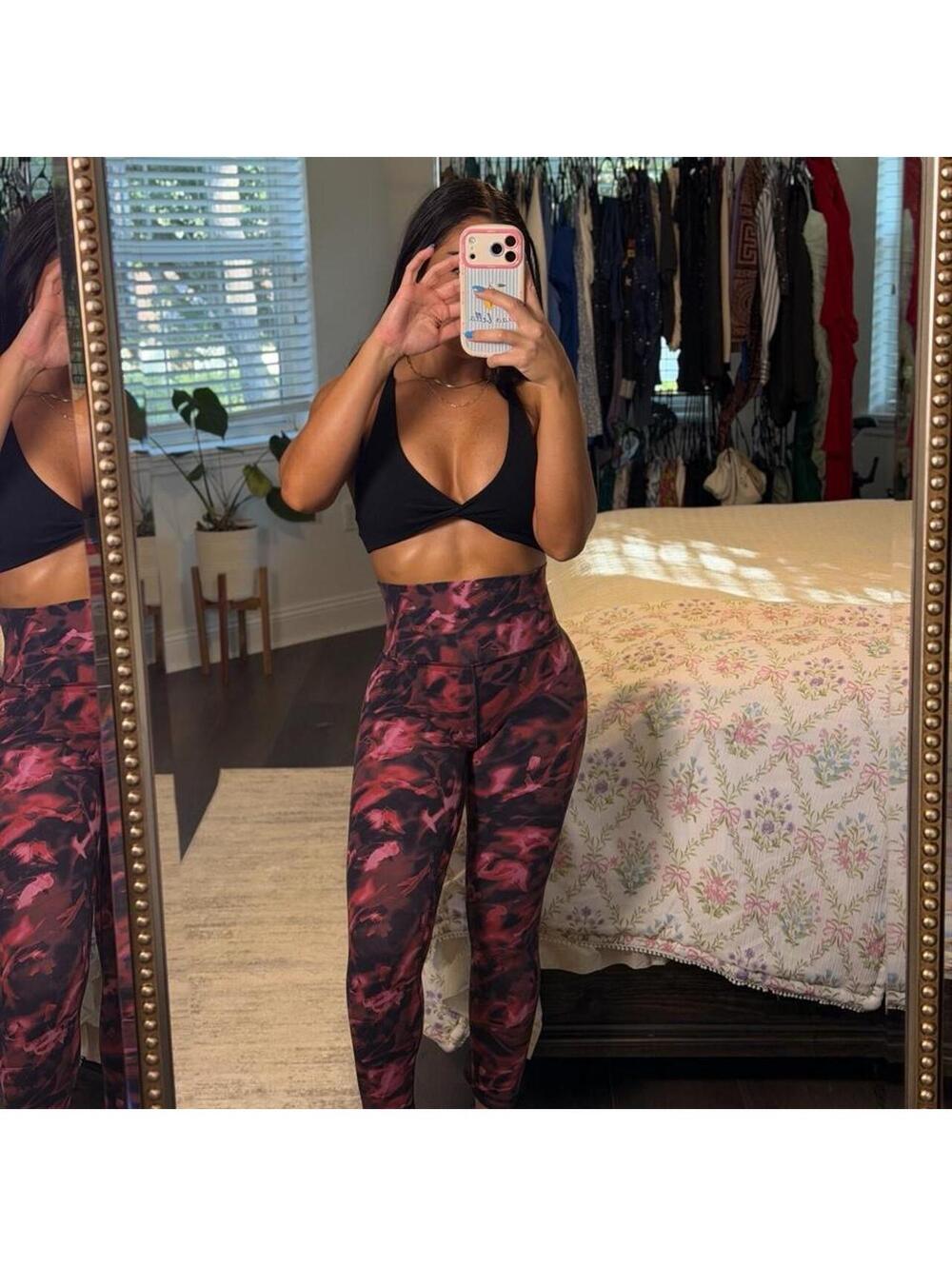 Lululemon Align High Rise Crop Pink Black Floral Leggings Size 6